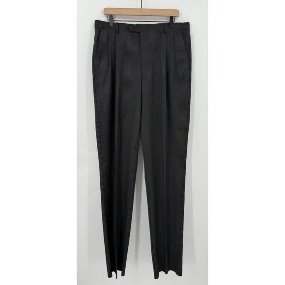 Stafford Suit 42L Gray‎ Charcoal Pinstripe Wool Silk Pants 36 Waist Pleated NEW